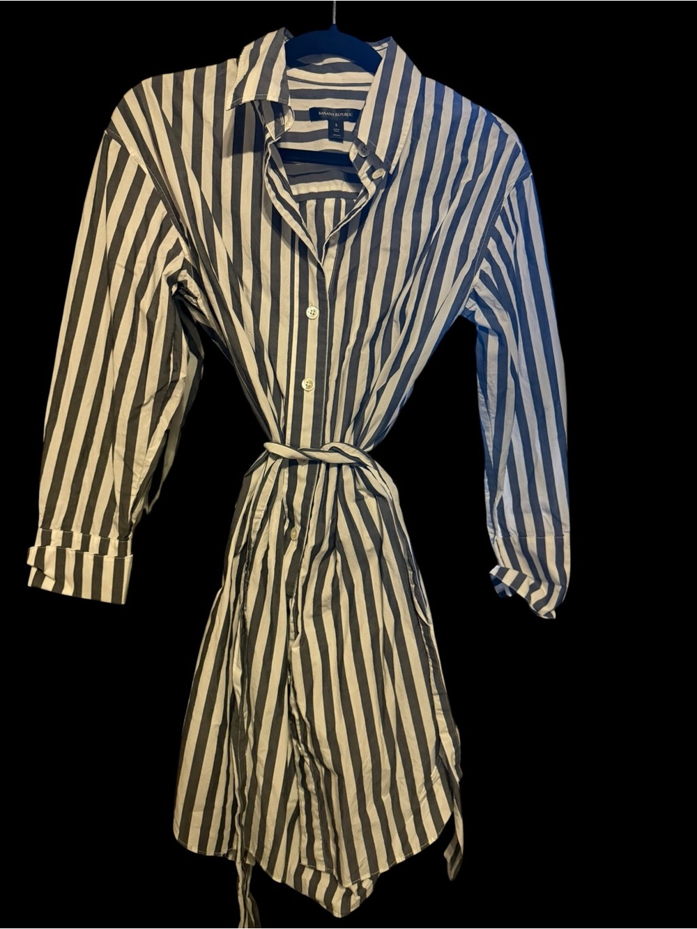 Banana Republic Black and White Vertical Stripe Long-Sleeve Shirt Dress